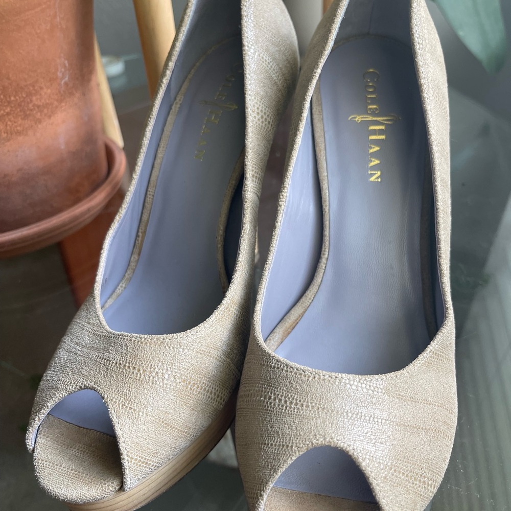 Cole Haan Women's Beige Peep Toe Heels